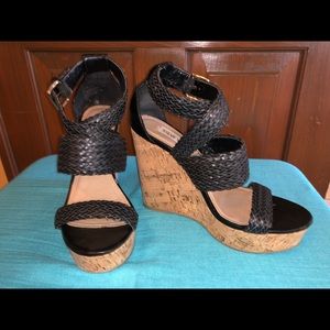 Steve Madden black wedge multi strap